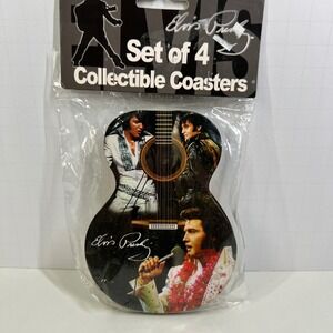 Elvis Presley Set of 4 Collectible Coasters Guitar Shape Mid-South Products NEW
